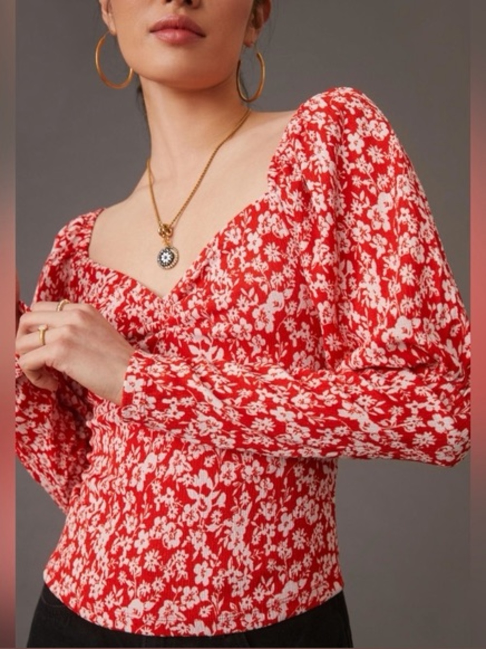 ANTHROPOLOGY CARMINE puff sleeve blouse size L